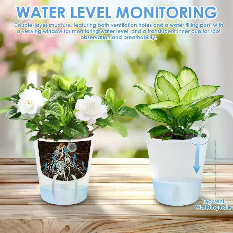 pots auto arrosants blancs modernes fente drainage coton fenêtre niveau eau