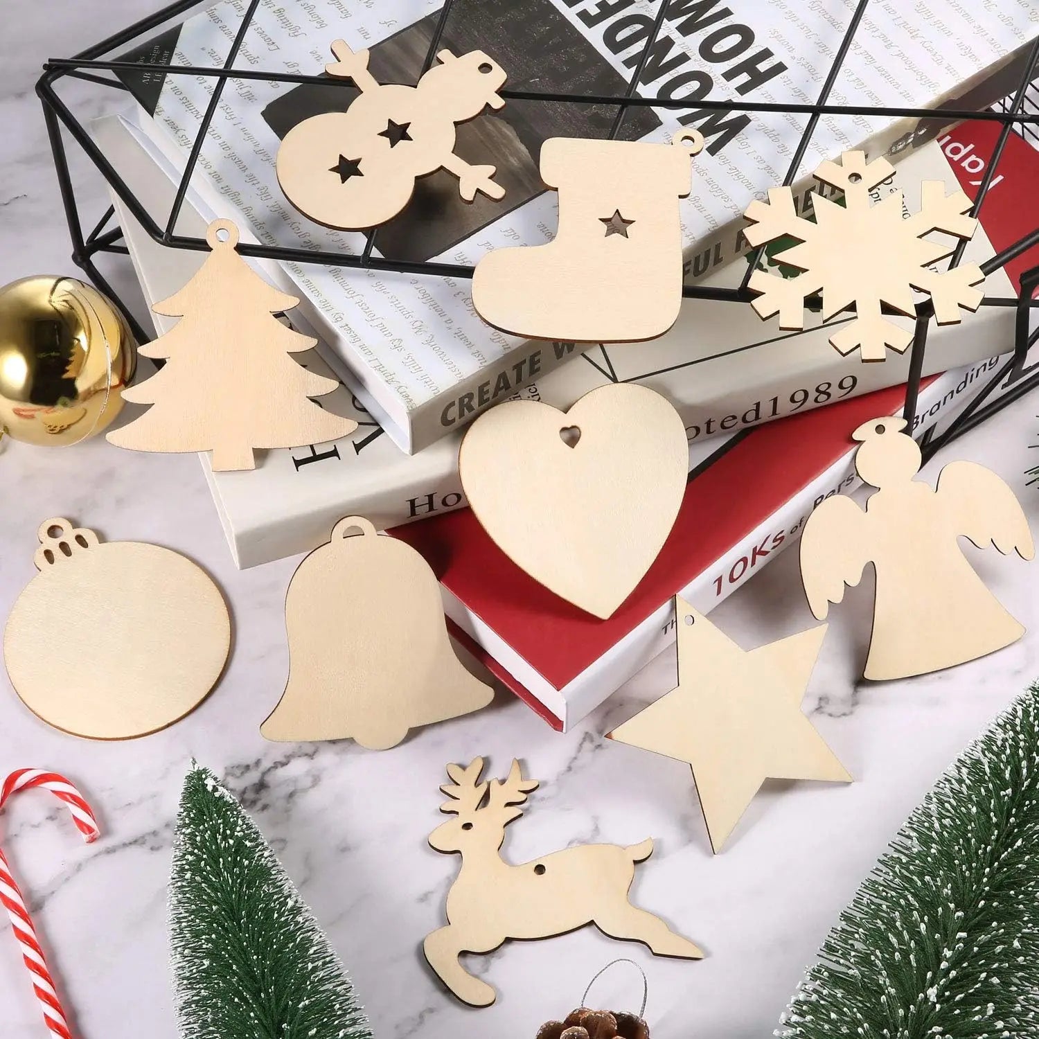 Tranches de bois vierges pour peinture - Ornements de Noël artisanaux