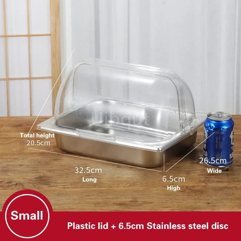 bac alimentaire acier inoxydable couvercle transparent poignée buffet cuisine moderne
