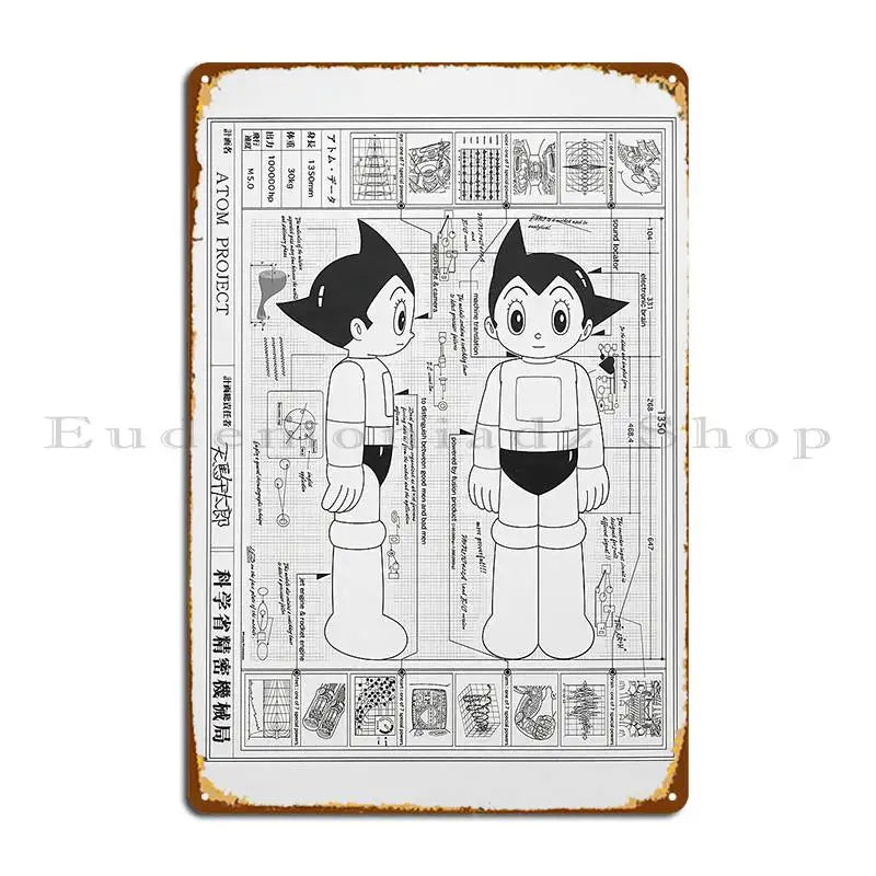 plaque métallique vintage dessin animé astro boy gris pré perçus décoration muraleDimensions20x30cm