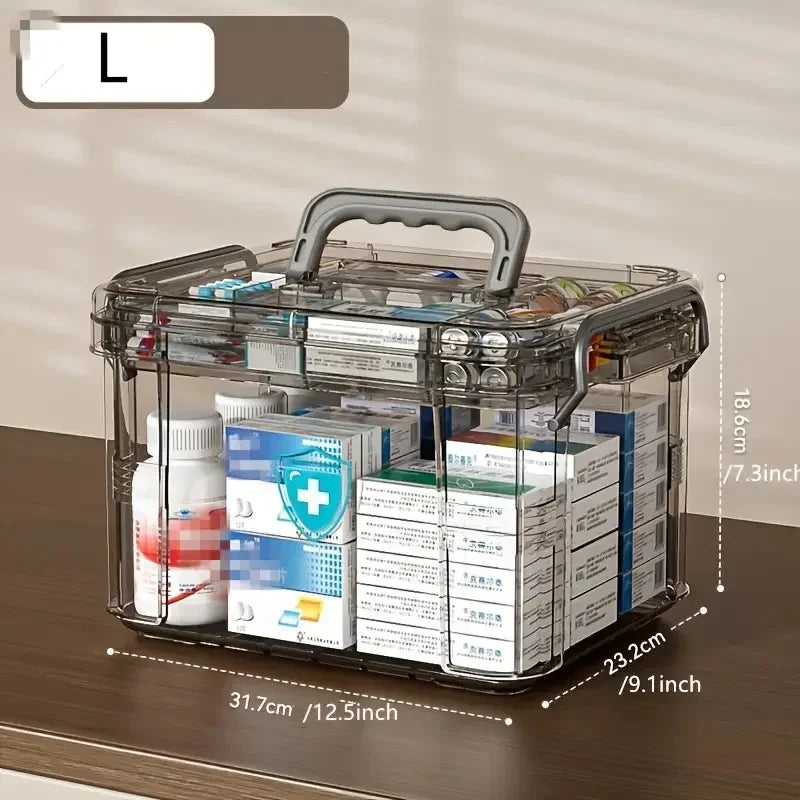 boîte rangement médicaments transparente étanche réutilisable urgence compartiments poignée moderne