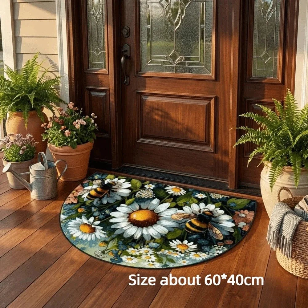 tapis porte demi rond motif floral moderne antidérapant lavable divers couleurs abeilles mandala