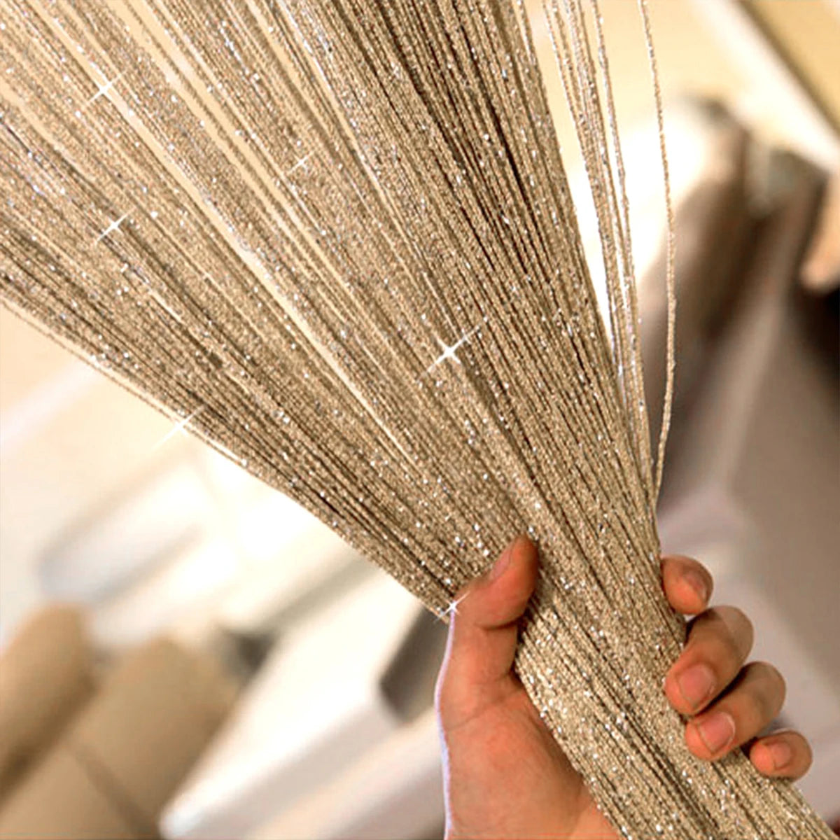 rideau glitter franges argenté noir beige doré rose gold transparent moderne 100x200cm decoration festif