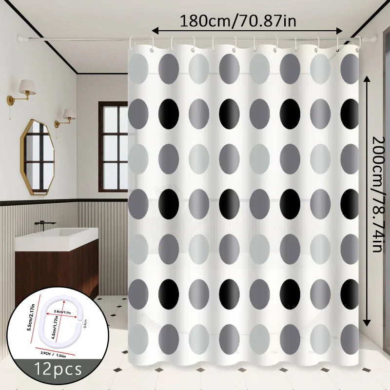 rideau douche moderne cercles noirs gris fond blanc opacité respectueux environnement