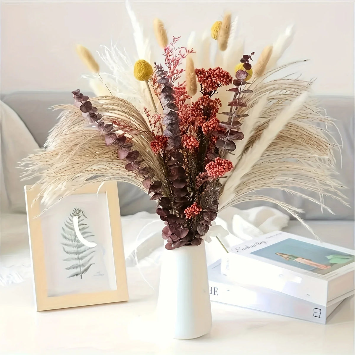 bouquet fleurs séchées pampas mariage décoration intérieure bohème graminées variées