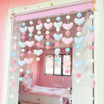rideau décoratif rose semi transparent papillons étoiles pompons velours polyester doux