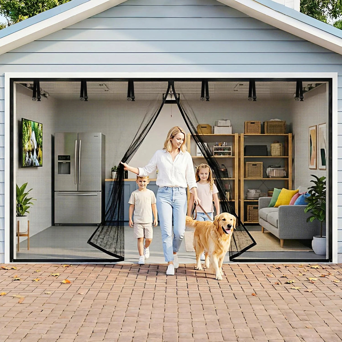 rideau porte garage moustiquaire fibre verre auto agrippante adhésif noir résistant moderneextérieur