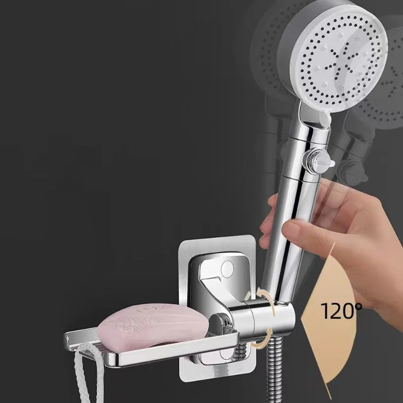 support pommeau douche adhésif porte savon rangement mural moderne flexible douche noir argenté grisclair