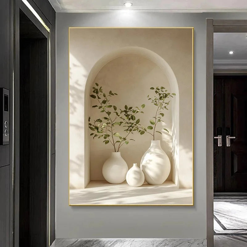 décoration murale moderne impression toile abstraite plante arche vases ceramique minimaliste