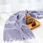 serviette table rayée moderne bleu clair vert rose gris jaune orange violet coton polyester