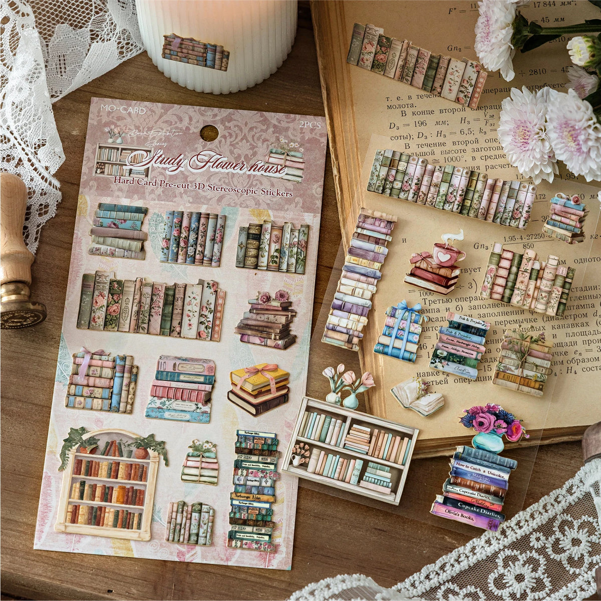 miniatures livres vintage adhésifs fleurs motifs géométriques romantiques couleurs variées décoratives bricolage scrapbooking journal