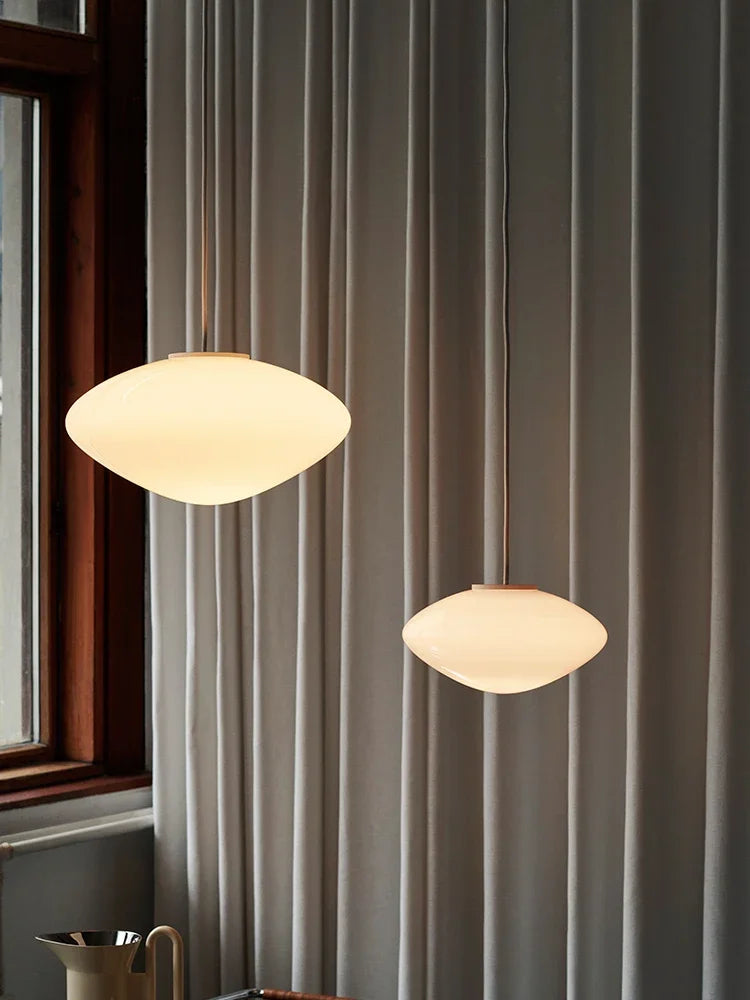 Suspension ovale moderne verre blanc opale salon chambre pendentif led autonomes