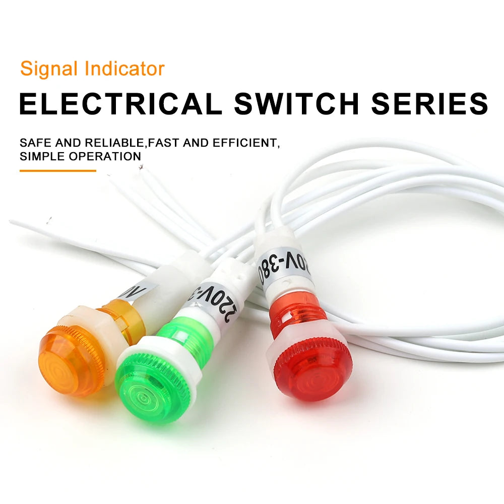 signal indicateur led rouge vert jaune 12v 220v 380v moderne câble blanc 10mm translucent