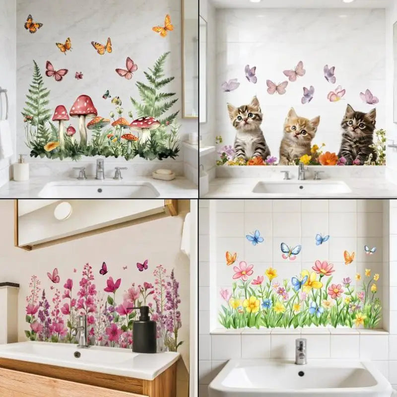 stickers muraux multicolores fleurs papillons champignons illustration intérieure amovibles autoadhésifs decoration maison