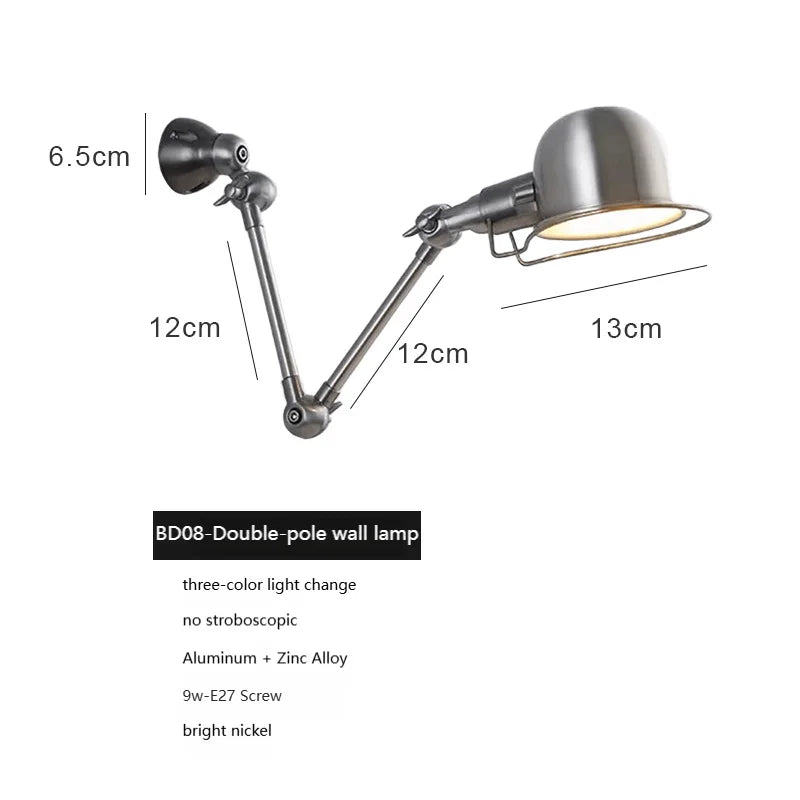 lampe murale industrielle gris métallisé réglable éclairage chambre cuisine salle manger