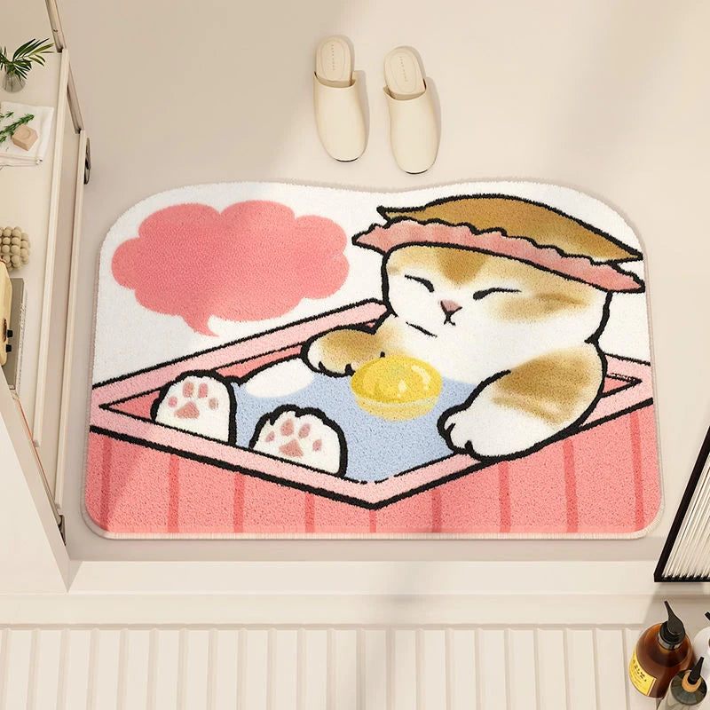 tapis bain dessin animé chats baignoire canards bulles coquillages bleu jaune rose