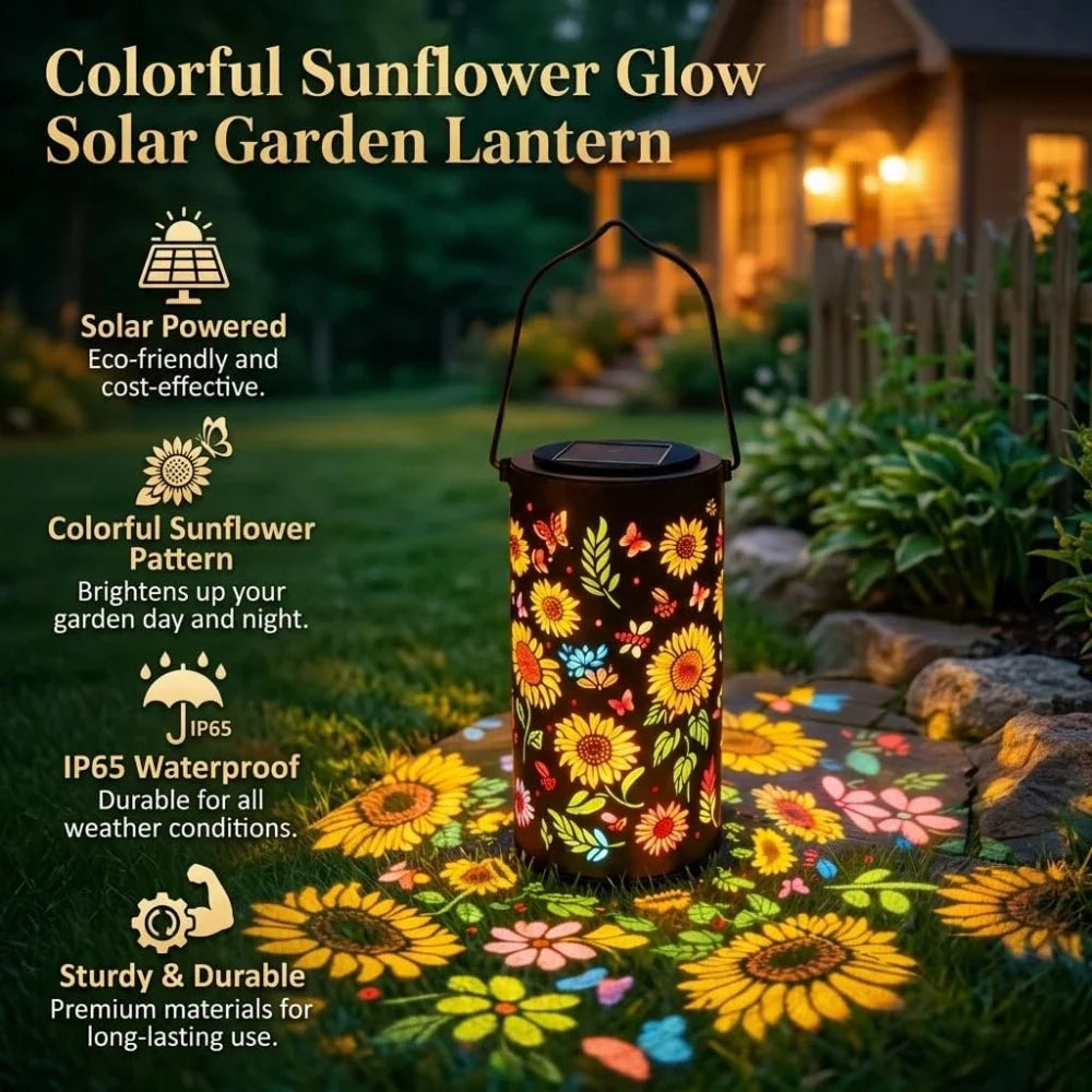 lanterne solaire jardin fleurs tournesols moderne couleur jaune rouge verte