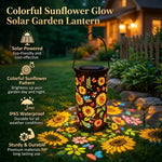 lanterne solaire jardin fleurs tournesols moderne couleur jaune rouge verte
