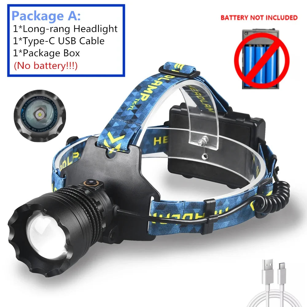 lampe frontale led super lumineuse zoom télescopique ceinture ajustable mode hiking camping fishing travailurgence