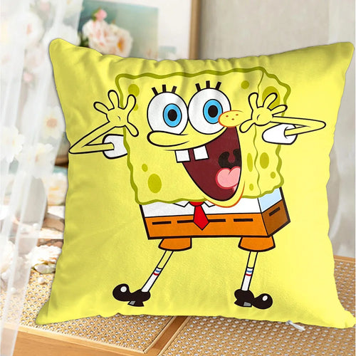 housse coussin carrée jaune motif bob l'éponge cartoon décoration salon lit fauteuil enfant