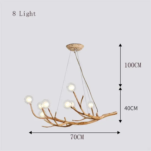 suspension lumineuse moderne branches naturelles sphères translucides marron clair blanc