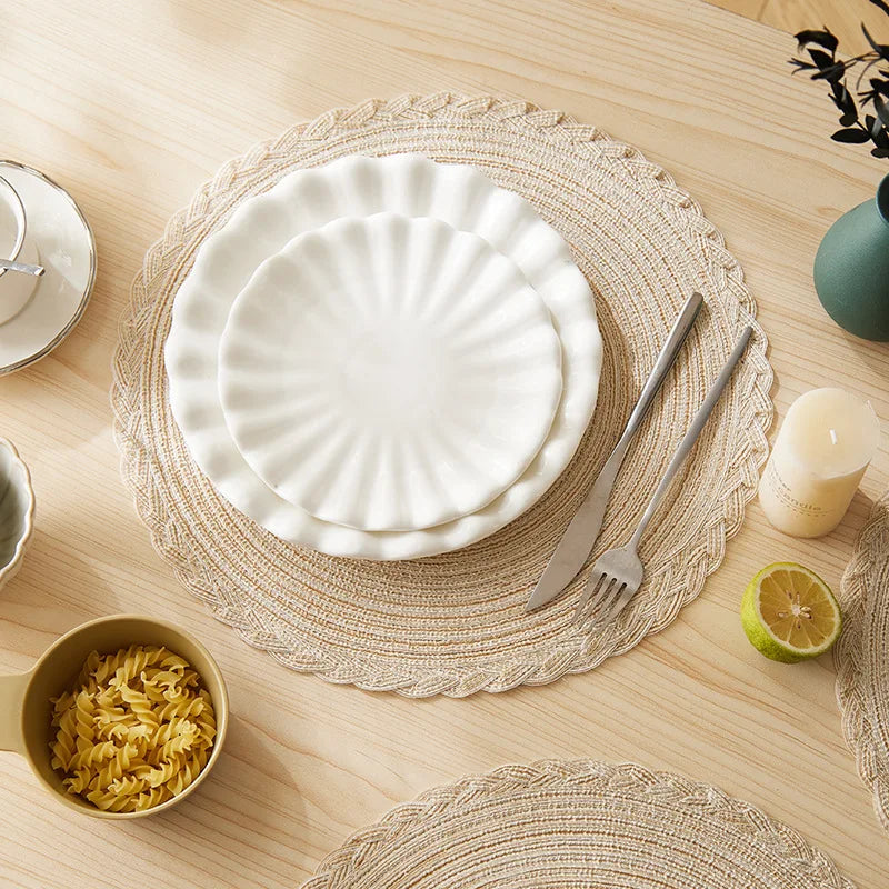 lot sets table ronds coton tressé vert gris beige motif spirale