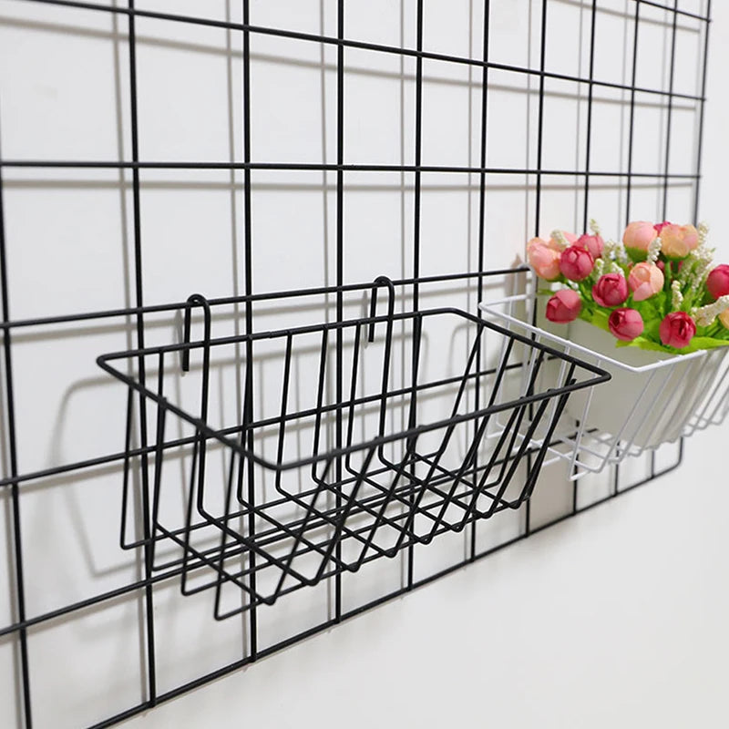 panier mural métal noir blanc maille moderne clips étagère suspendue rangement fleurs