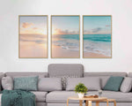 affiches murales moderne paysage marin coucher soleil beige blanc bleu clair rose pâle minimaliste