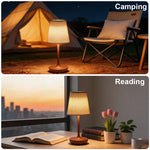 lampe chevet portable sans fil abatjour tissu texturé base marron abatjour crème controle tactile