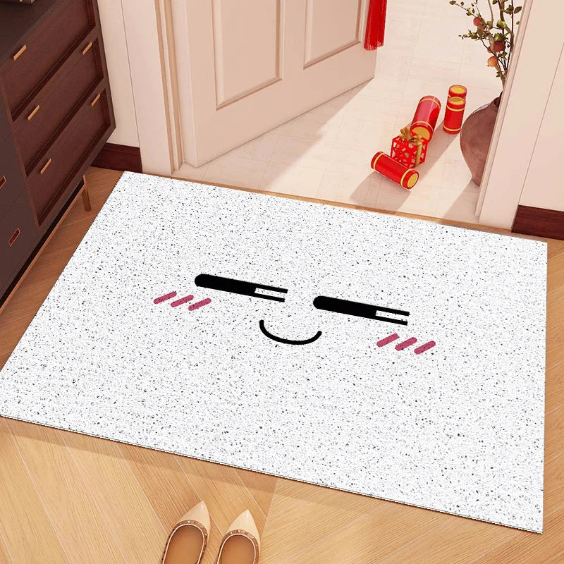 tapis porte d'entrée intérieur pvc antidérapant motif sourire visage moderne blanc beige noir