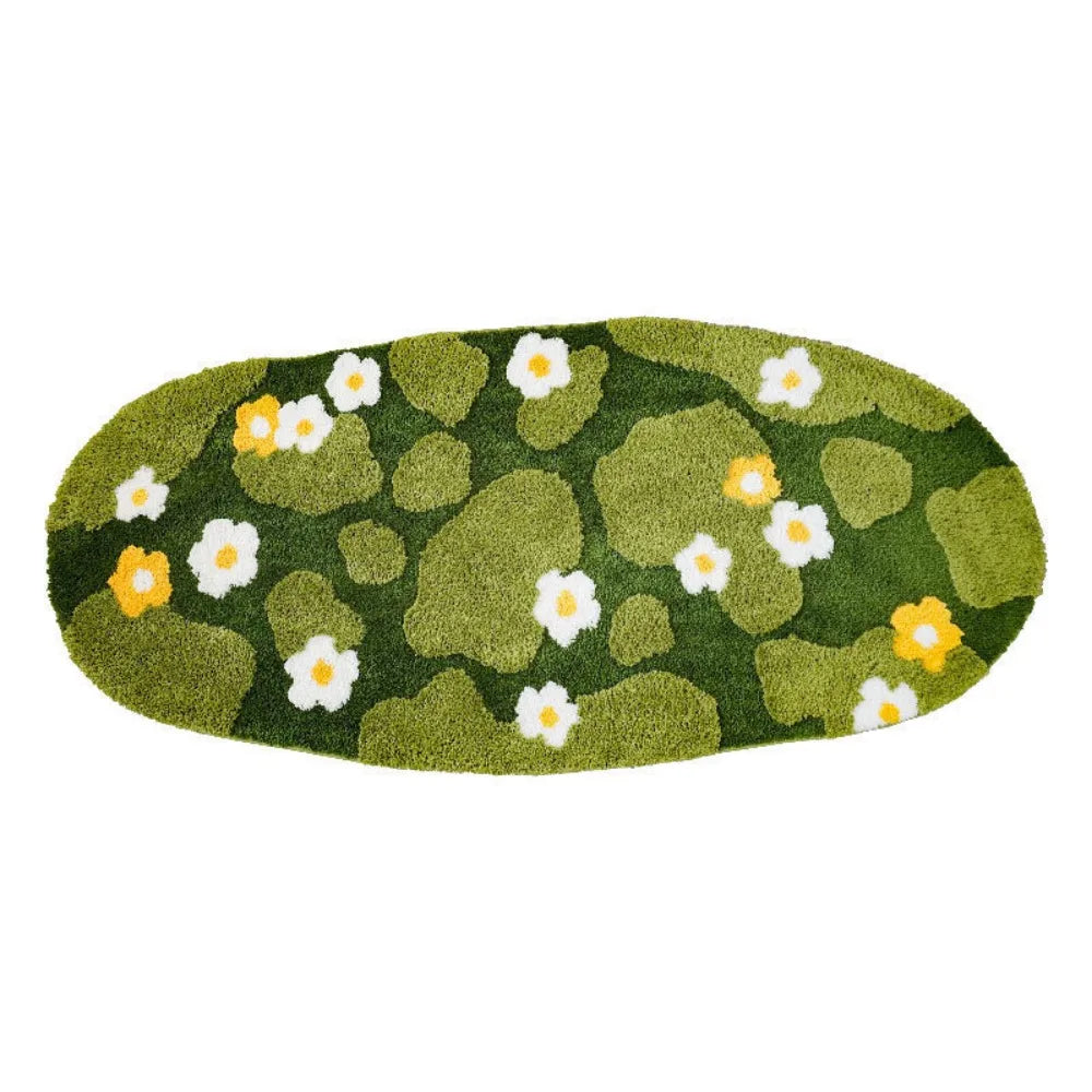 tapis vert fleurs moderne intérieur polypropylène géométrique jaune blanc rose orange doux