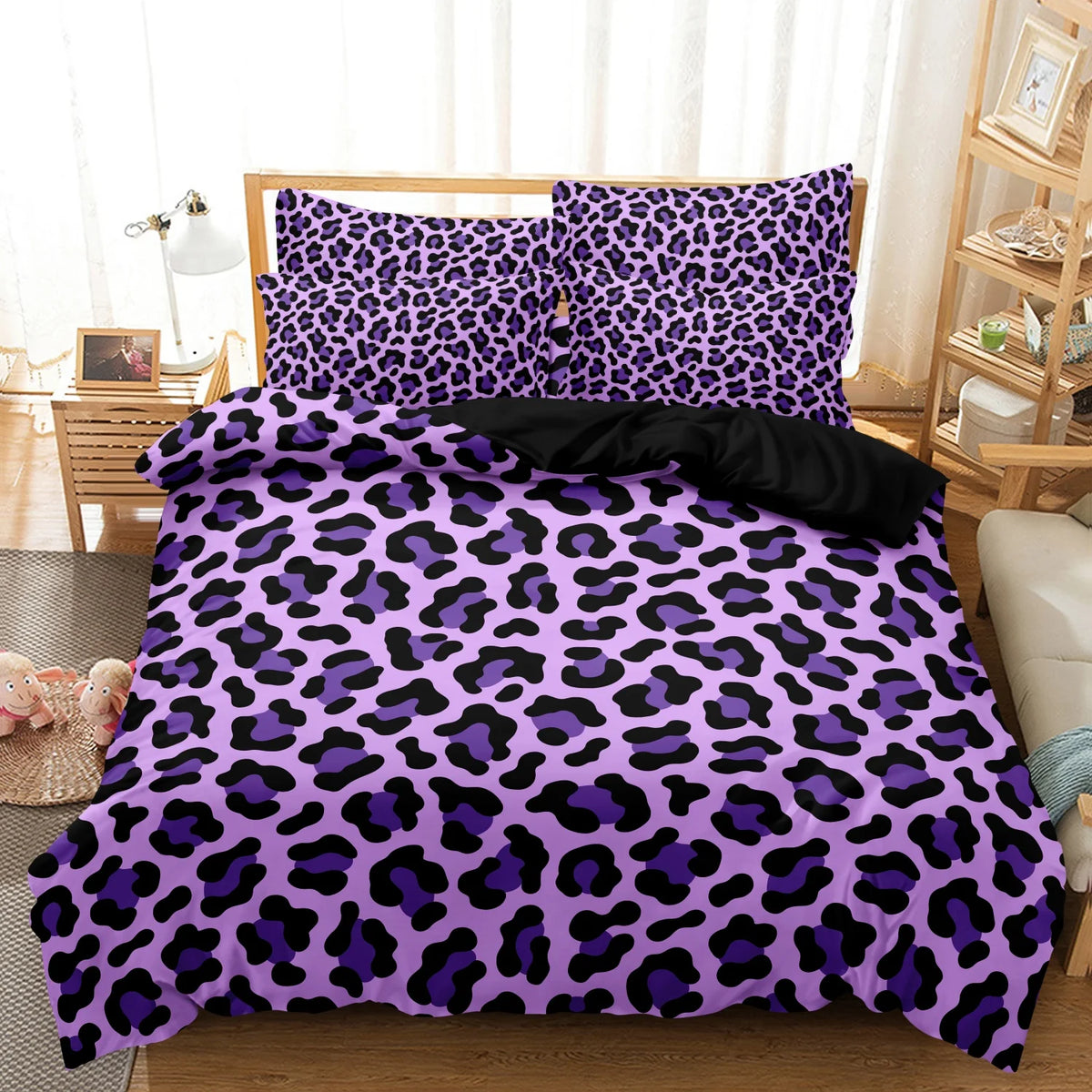 ensemble literie imprimé léopard violet noir moderne taies d'oreiller housse couette twin full queen