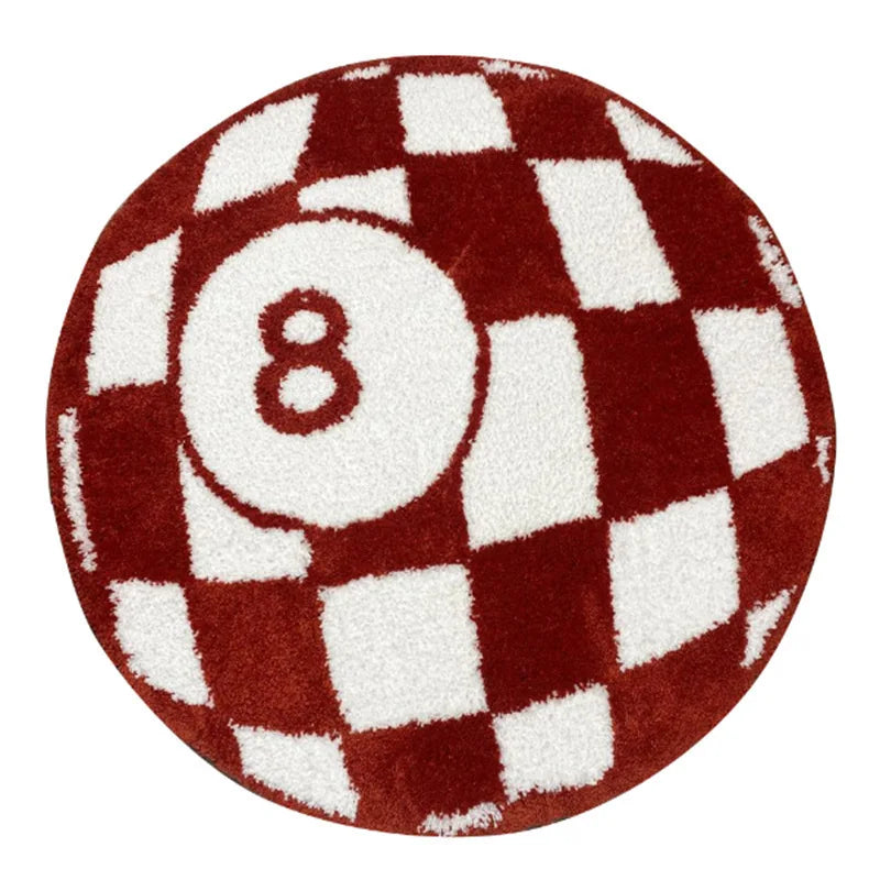 tapis rond damier rouge noir vert orange antidérapant imperméable polyester peluche épais moderne chambre