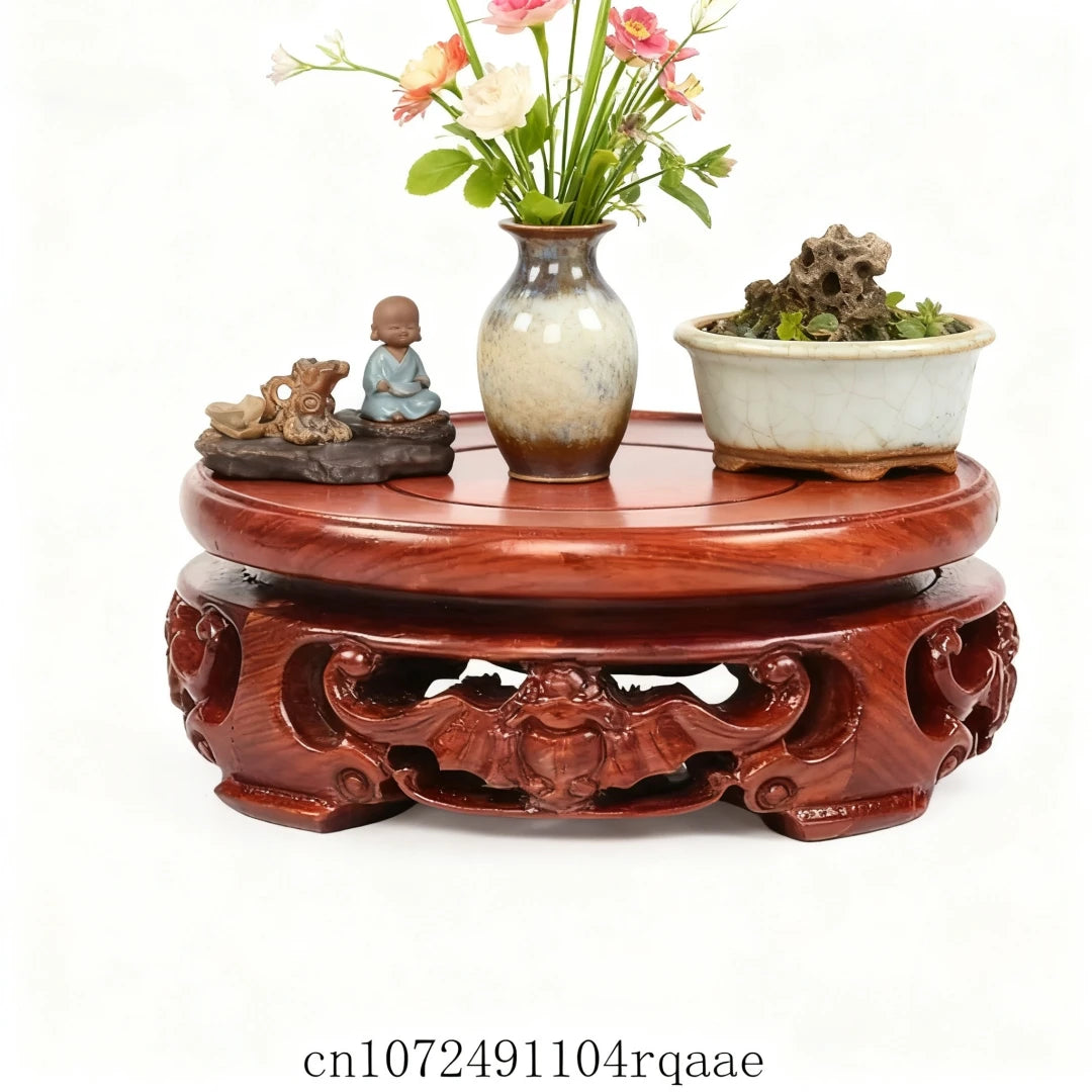 support présentation bois massif sculpté socle rond décoratif vase statue