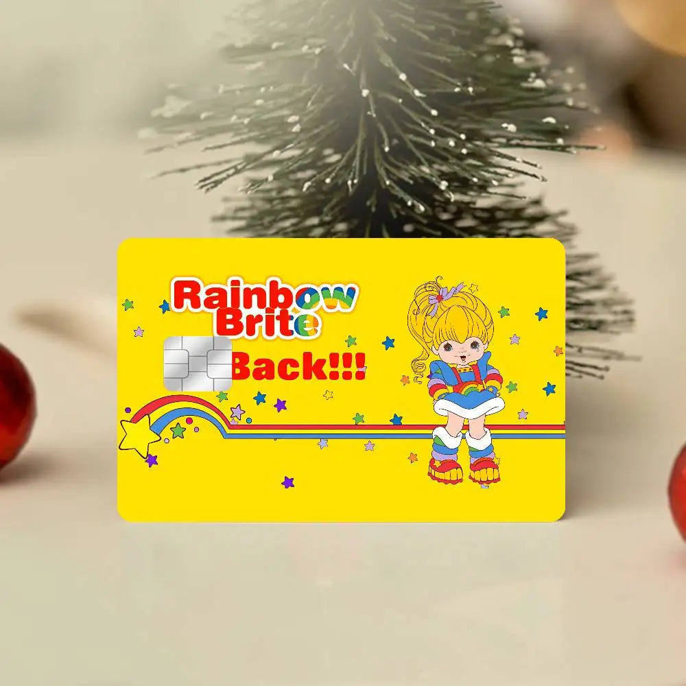 sticker carte crédit rainbow brite dessin animé adhésif réutilisable waterproof multicolore