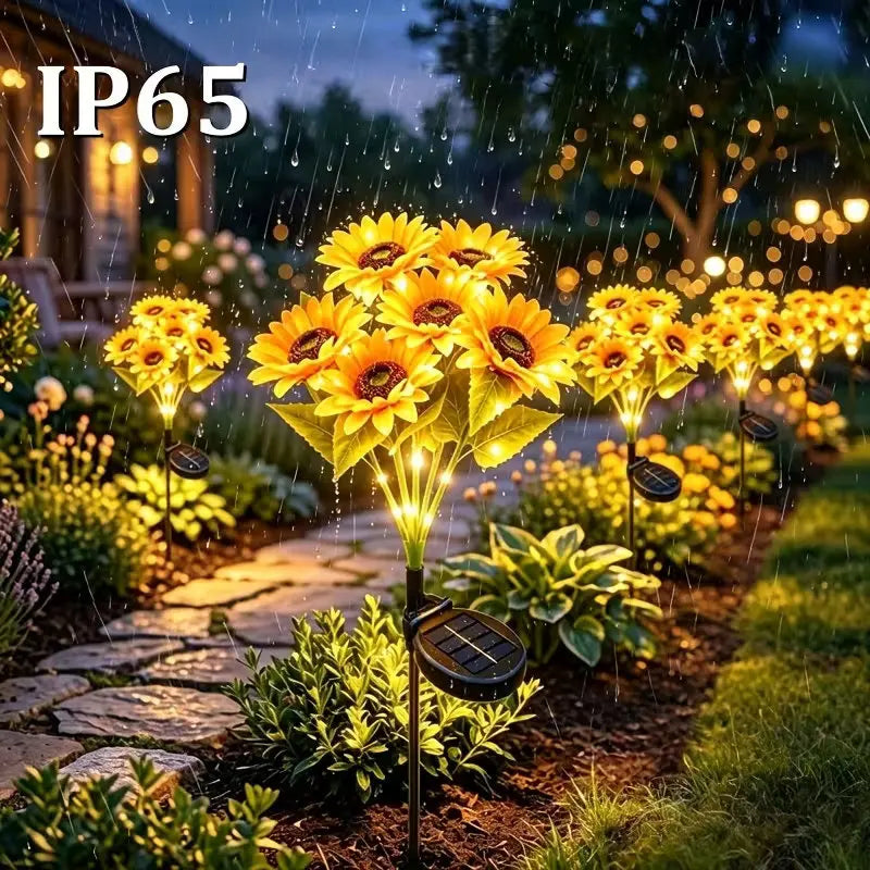 lumière solaire led tournesol bouquet jaune feuilles modernes extérieures