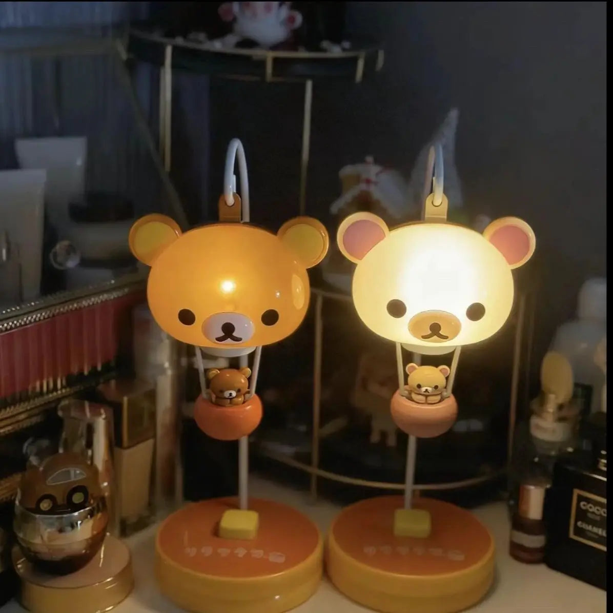 lampe table ours kawaii enfantine résine led orange marron blanc décorative chambre