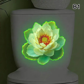 autocollant mural fleurs lotus feuilles nénuphar blanc vert jaune bleu réaliste adhésif chambre salon
