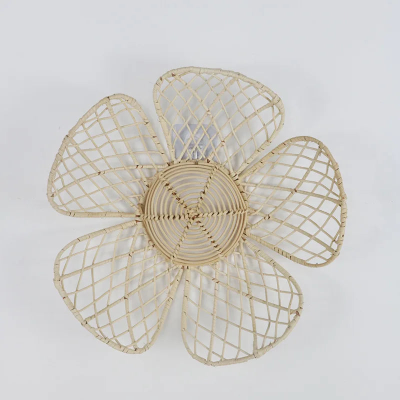 décoration murale fleur tressée rotin naturelle artisanale rustique maison bohème vintage