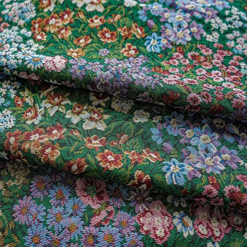 tissu polyester vert fleurs colorées motifs floraux complexes textile rétro opacité totale dimension 50cmx150cm