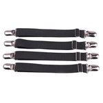 attaches pantalons clips métalliques élastiques noir blanc argenté utilitaires classiques tissu lisse
