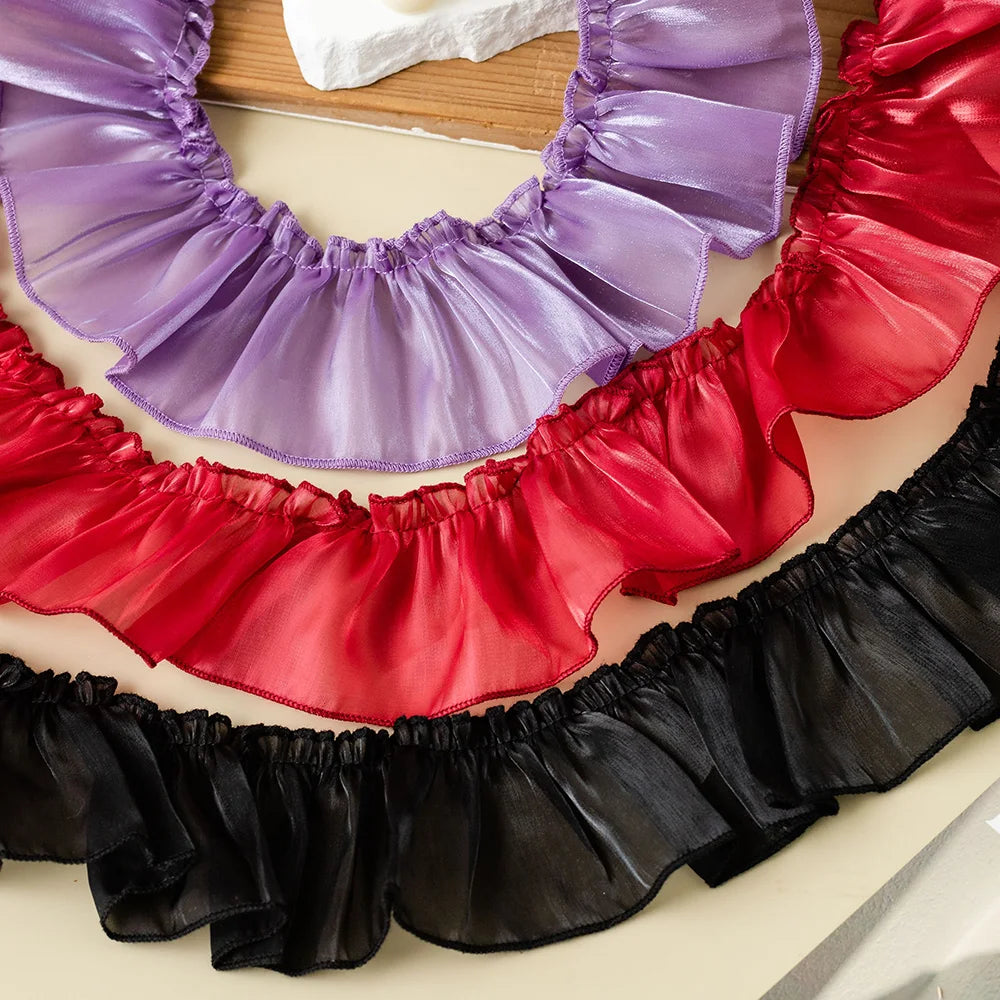 rubans plissés blanc bleu clair violet vert clair rouge noir 7cm largeur polyester classique