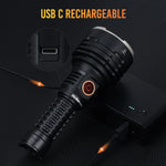 lampe poche rechargeable led noire texturée rainures moderne robuste poignée amovible cordon usb manuel