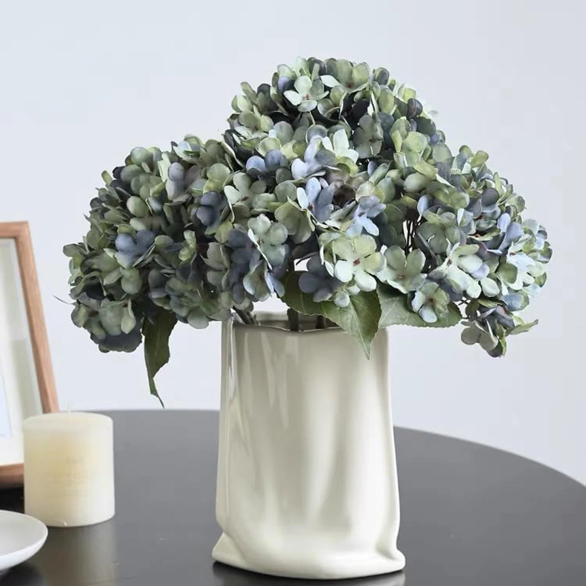 bouquet artificiel hortensia soie blanc vert marron rose beige vases transparents classique moderneintérieurDecorationFleursArtificielles