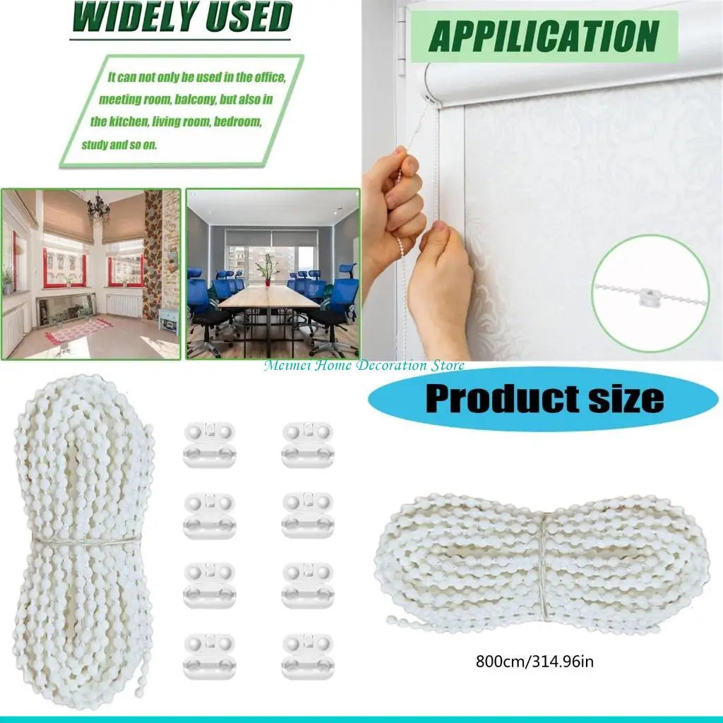 corde perlée blanche moderne 8m clips anneaux boucles rideaux coton pvc