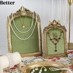 porte bijoux velours vert cadre doré classique colliers bracelets boucles d'oreilles bagues pendentifs vintage
