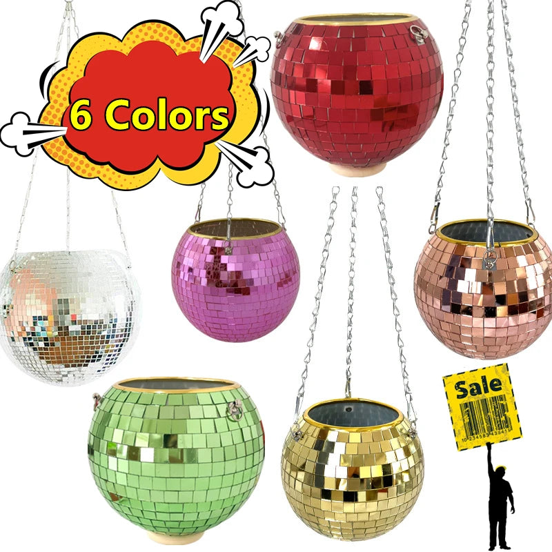 boule disco suspendue pot fleur décoratif moderne chaîne plante d'intérieur