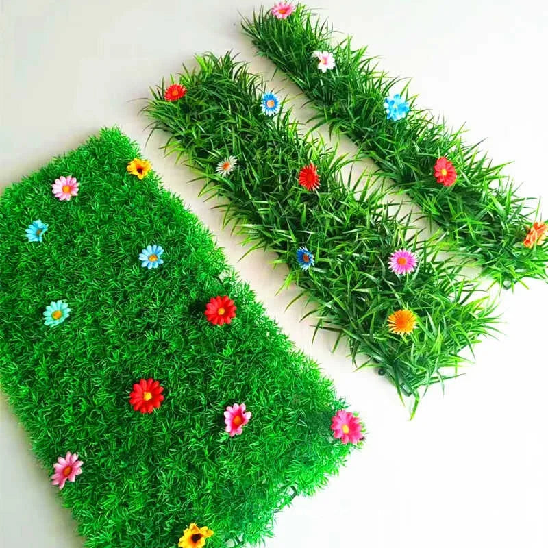 gazon artificiel herbe verte fleurs colorées tapis extérieur décoration jardin intérieur pelouse synthétique décorative