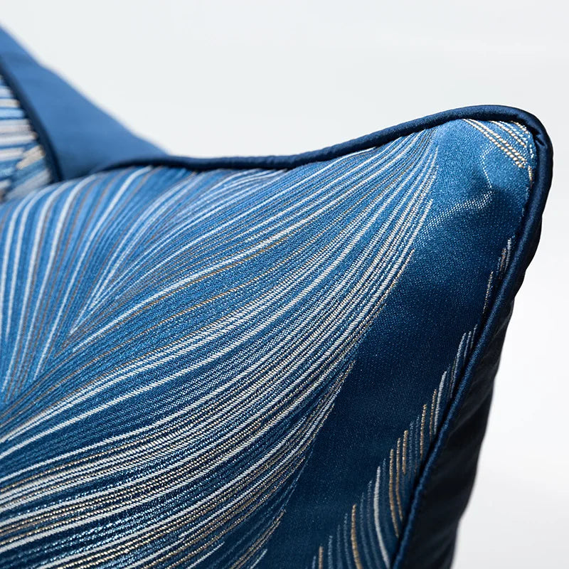 housse coussin carré contemporain motif feuilles dorées bleu marine polyester adhésif decoration maison 30x50cm