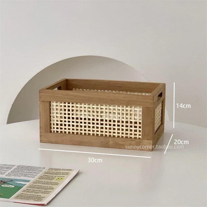 panier rangement bois marron tissu géométrique moderne rustique pliable
